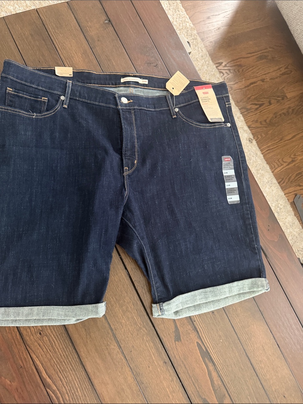 Dark Indigo Denim Rolled Hem Shorts